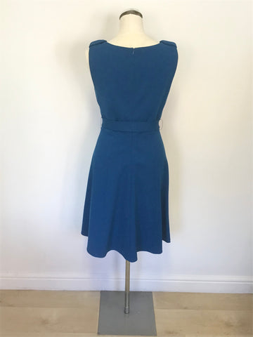 KAREN MILLEN KINGFISHER BLUE SLEEVELESS TIE WAIST A LINE DRESS SIZE 12