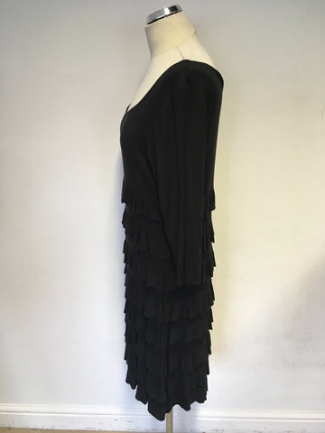 ROMAN ORIGINALS BLACK TIERED FRILL STRETCH JERSEY DRESS SIZE M