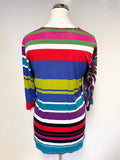 DORIS STREICH MULTI COLOURED V NECK 3/4 SLEEVED TOP SIZE 40 UK 14