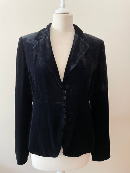 PER UNA BLACK VELVET BUTTON FASTEN FITTED JACKET SIZE 14