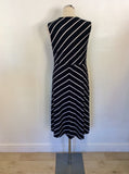 LAURA ASHLEY NAVY BLUE & WHITE STRIPED STRETCH JERSEY DRESS SIZE 16