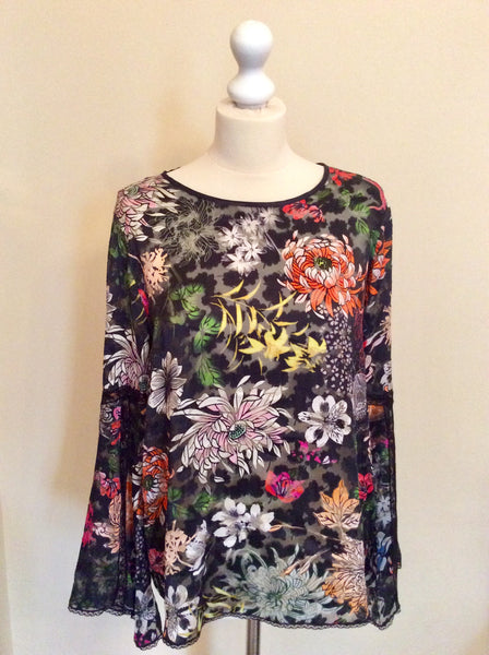 BRAND NEW MARCCAIN BLACK FLORAL PRINT SILK BLEND TOP SIZE N4 UK 14/16