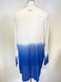 PHASE EIGHT WHITE & BLUE DIPPED HEMLINE LINEN BLEND FINE KNIT JUMPER SIZE S