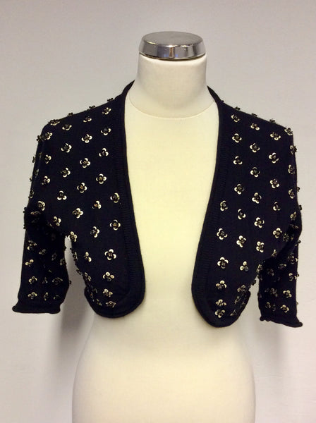 REISS BLACK SEQUINED FLOWER EMBELISHED BOLERO CARDIGAN SIZE S