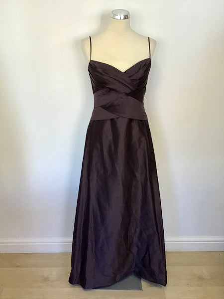 MONSOON BROWN COTTON & SILK LONG EVENING DRESS/ BALL GOWN SIZE 12