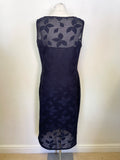 PHASE EIGHT NAVY BLUE LEAF DESIGN SLEEVELESS PENCIL DRESS SIZE 16