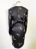 WHISTLES BLACK & PALE GOLD FLY PRINT SILK LONG SLEEVE TEA DRESS SIZE 8