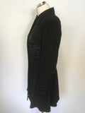 TEMPERLEY BLACK WOOL & SILK PLEATED TRIM BUTTON FASTEN SILK LINED COAT SIZE 8