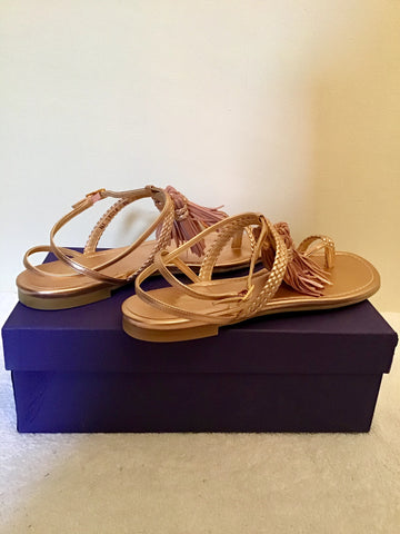 BRAND NEW STUART WEITZMAN ROSE GOLD LEATHER TASSEL FLAT SANDALS SIZE 7/40