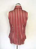 RALPH LAUREN RED & WHITE STRIPE FRILL TRIM SLEEVELESS BLOUSE SIZE 6 UK 10