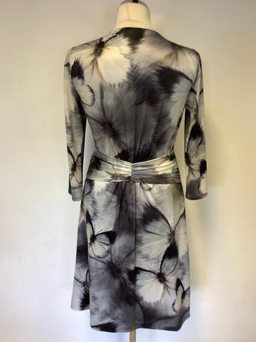 TED BAKER GREY BUTTERFLY PRINT 3/4 SLEEVE DRESS SIZE 2 UK 10/12