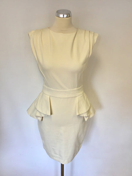 BRAND NEW TED BAKER CREAM PEPLUM TRIM PENCIL DRESS SIZE 2 UK 10