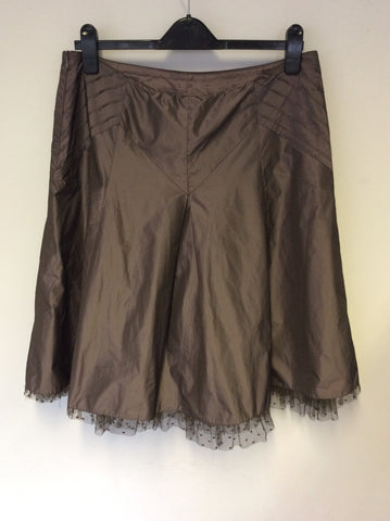 KAREN MILLEN BROWN FLARED NET TRIM SKIRT SIZE 14