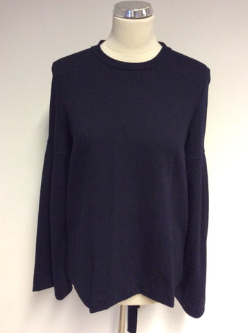 OLIVER BONAS DARK BLUE PLEATED WIDE SLEEVE TIE BACK TOP SIZE 12