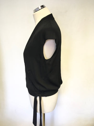 LK BENNETT FISHER BLACK SLEEVELESS WRAP ACROSS TIE SIDE TOP SIZE 10