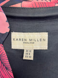 KAREN MILLEN BLACK WITH RED & PINK FLORAL PRINT CAP SLEEVE PENCIL DRESS SIZE 12