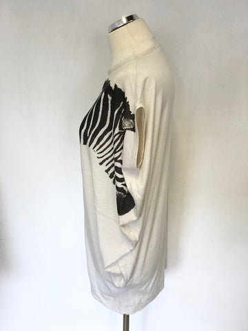 STELLA MCCARTNEY CREAM & BLACK ZEBRA PRINT SHORT SLEEVE LONG TOP SIZE 46 UK 14/16