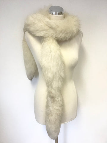 VINTAGE CREAM ARCTIC FOX TAIL LONG SCARF/ STOLE