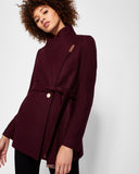 BRAND NEW TED BAKER MAROON WRAP SHORT COAT SIZE 4 UK 14