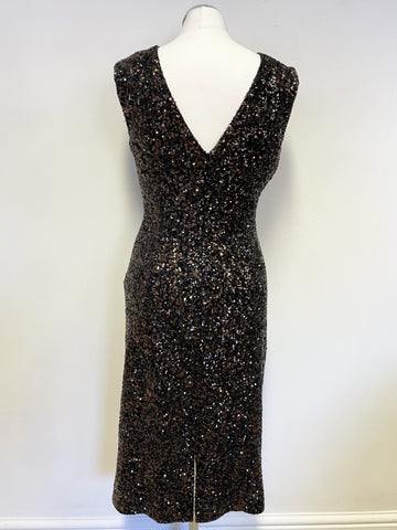 LK BENNETT QUINN BLACK & BRONZE SEQUINNED SLEEVELESS COCKTAIL DRESS SIZE 10