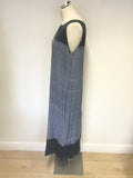 NITYA DENIM BLUE SLEEVELESS SHIFT MIDI DRESS & LONG OVER JACKET SET SIZE 44 UK 16