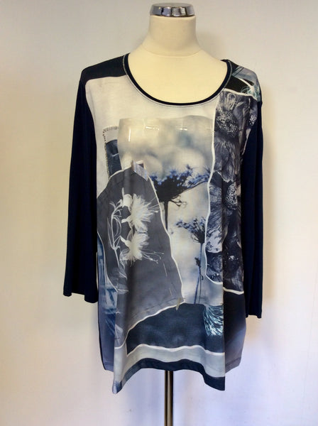 BRAND NEW BARBARA LEBEK DARK BLUE,GREY & SILVER PRINT TOP SIZE 20