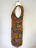 WHISTLES SILK MULTI COLOURED FLORAL PRINT SLEEVELESS TIE SHOULDER PENCIL DRESS SIZE 14