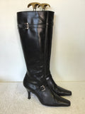 JANE SHILTON BLACK LEATHER BUCKLE TRIM KNEE HIGH BOOTS SIZE 5/38