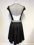 KAREN MILLEN BLACK ,WHITE & MESH TRIMMED CAP SLEEVE FIT & FLARE DRESS SIZE 10