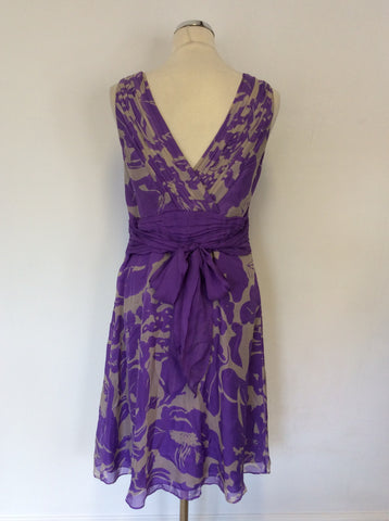 COAST PURPLE FLORAL PRINT SILK SPECIAL OCCASION DRESS SIZE 14