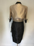 BRAND NEW MASCARA LIGHT GOLD & BLACK PENCIL DRESS & BOLERO JACKET SIZE 14