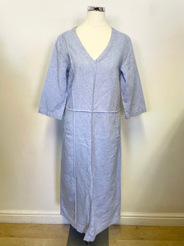 POETRY LIGHT BLUE LINEN 3/4 SLEEVE MIDI LENGTH SHIFT DRESS SIZE 10