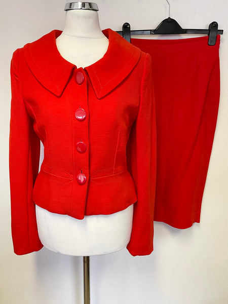 HOBBS BRIGHT RED WOOL BLEND JACKET & PENCIL SKIRT SUIT SIZE 8