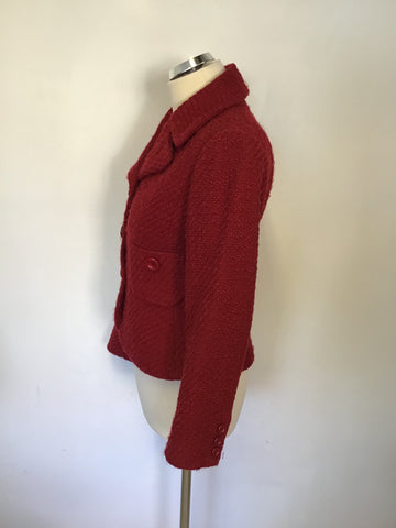 HOBBS DARK RED BOUCLE KNIT WOOL JACKET SIZE 8