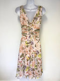 BRAND NEW KAREN MILLEN PEACH FLORAL PRINT SILK FIT & FLARE DRESS SIZE 8