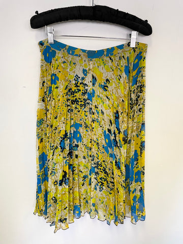 WHISTLES MUSTARD & BLUE PRINT FINE PLEATED SKIRT SIZE 14