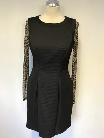 KAREN MILLEN BLACK & SEMI SHEER PRINT SLEEVE DRESS SIZE 12