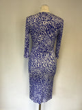 SALONI BLUE & WHITE PRINT TIE FRONT 3/4 SLEEVE DRESS SIZE 10