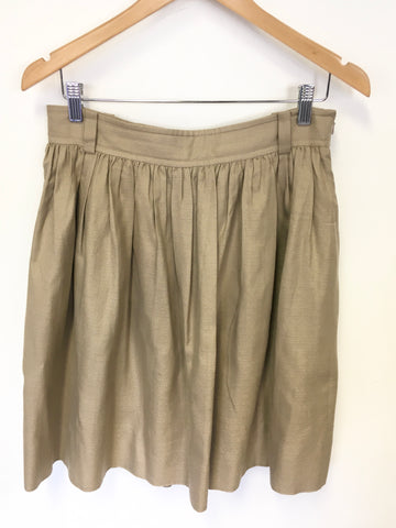 ORLA KIELY TAUPE SILK MIX GATHERED PLEATED SKIRT SIZE 12