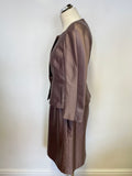 LK BENNETT BRONZE SILK & COTTON BLEND BELTED PENCIL DRESS & JACKET SUIT SIZE 12