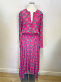 MAJE RAYINA DARK PINK DITSY FLORAL PRINT LONG SLEEVE ASYMMETRIC HEM DRESS SIZE 1 UK 8/10