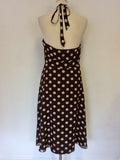 MONSOON BROWN & CREAM SPOT SILK HALTERNECK DRESS SIZE 12