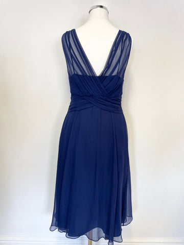 LK BENNETT DARK BLUE SILK SLEEVELESS FIT & FLARE SPECIAL OCCASION DRESS SIZE 10