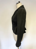 LK BENNETT CHARCOAL GREY TAILORED REAR TIER FRILL WOOL JACKET SIZE 14