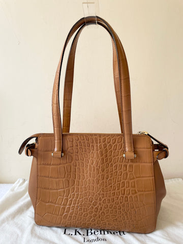 LK BENNETT TAN LEATHER CROC DESIGN TRIM SHOULDER BAG