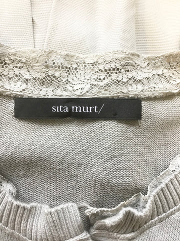 SITA MURT GREY COTTON & CASHMERE LONG SLEEVE KNIT TOP & PLEATED SKIRT DRESS SIZE 44 UK 12