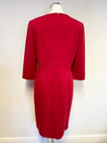 VIYELLA RED ROUND NECK 3/4 SLEEVED PENCIL DRESS SIZE L