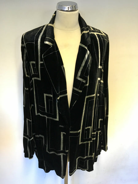 PERSONA BY MARINA RINALDI BLACK & SILVER GREY VELVET JACKET SIZE 25 UK 20