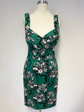 HOBBS INVITATION EMERALD GREEN FLORAL DRESS & BOW TRIM JACKET SUIT SIZE 8