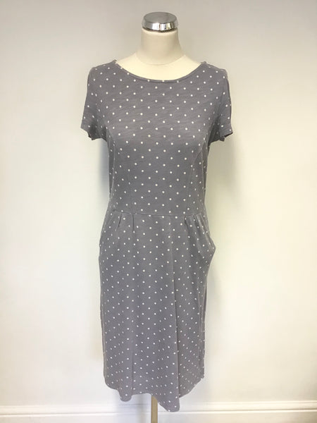 BODEN DOVE GREY & WHITE SPOT SHORT SLEEVE COTTON DRESS SIZE 10R